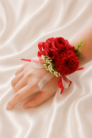Silk Roses Artificial Bridesmaid Wrist Corsage in Red - SHE IS ME Accessories
