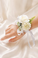 Silk Roses Artificial Bridesmaid Wrist Corsage in White - SHE IS ME Accessories