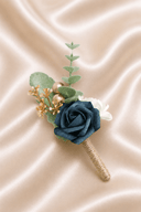 Silk Roses Artificial Wedding Bridesmaid Boutonniere in Dark Blue - SHE IS ME Accessories