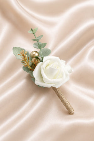 Silk Roses Artificial Wedding Bridesmaid Boutonniere in White - SHE IS ME Accessories