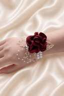 Silk Roses Artificial Wedding Bridesmaid Wrist Corsage in Burgundy - SHE IS ME Accessories