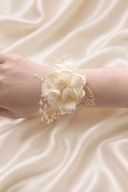 Silk Roses Artificial Wedding Bridesmaid Wrist Corsage in Ivory - SHE IS ME Accessories