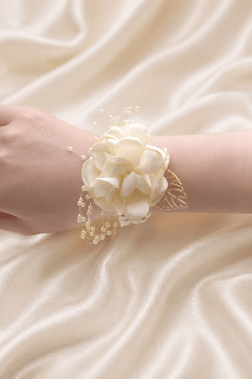 Silk Roses Artificial Wedding Bridesmaid Wrist Corsage in Ivory - SHE IS ME Accessories