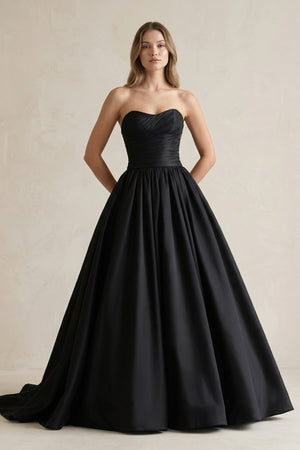 Simple Satin Ball Gown Ruched Wedding Dress in Black - SHE IS ME Wedding Dresses