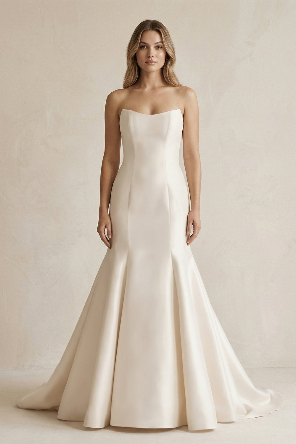 Simpled Strapless Mermaid Satin Wedding Dress in Ivory - SHE IS ME Wedding Dresses