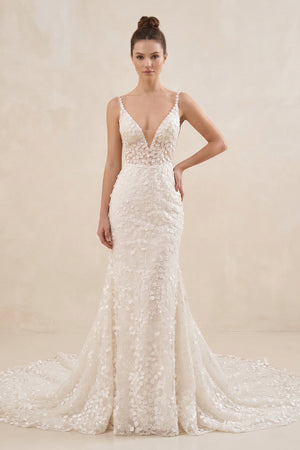 Spaghetti Strap Mermaid Appliqued Wedding Dress in Ivory - SHE IS ME Wedding Dresses