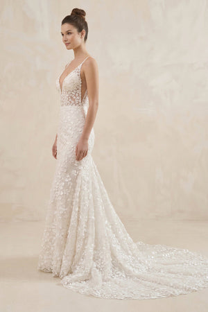 Spaghetti Strap Mermaid Appliqued Wedding Dress in Ivory - SHE IS ME Wedding Dresses