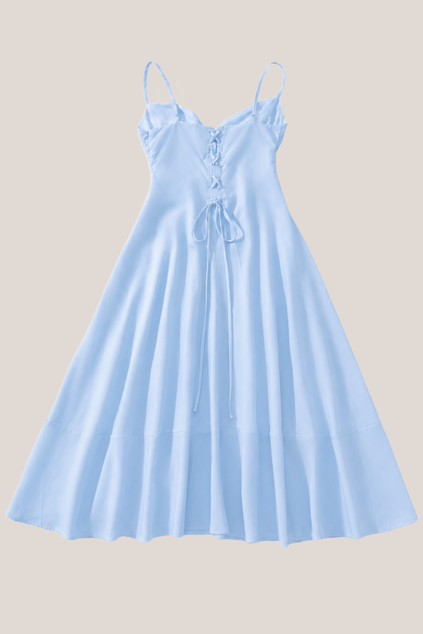 Spaghetti Straps A-Line Cotton Midi Dress in Blue– SHE IS ME Dresses