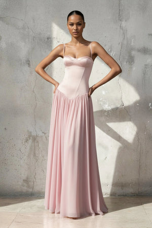 Spaghetti Straps Corset Pleated Maxi Dress in Pink - SHE IS ME