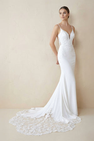 Spaghetti Straps Mermaid Lace Backless Wedding Dress in White - SHE IS ME Wedding Dresses