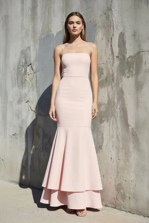 Spaghetti Straps Ruffled Mermaid Maxi Dress in Blush Pink - SHE IS ME