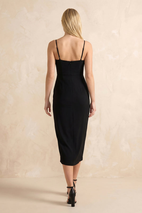 Spaghetti Straps Sheath Midi Dress with Slit in Black – SHE IS ME Dresses