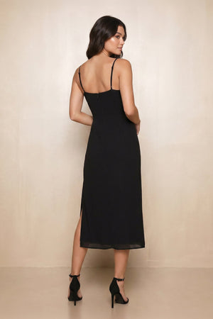 Spaghetti Straps Square Neck Sheath Chiffon Midi Dress With Slit in Black - SHE IS ME Dresses