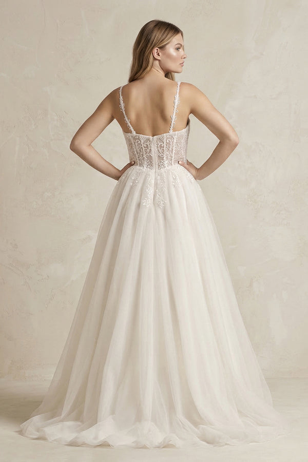 Spaghetti Straps Tulle A - Line Wedding Dress in Ivory - SHE IS ME Wedding Dresses
