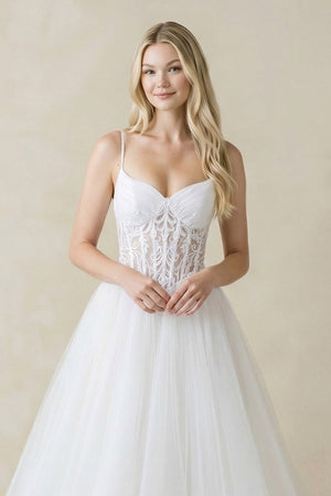 Spaghetti Straps Tulle Ball - Gown Corset Wedding Dress in White - SHE IS ME Wedding Dresses