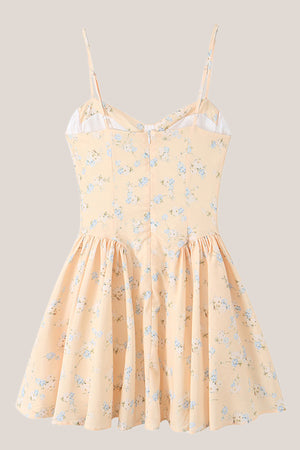 Spaghetti Straps Warm Rose Print Cotton Mini Dress in Yellow– SHE IS ME Dresses