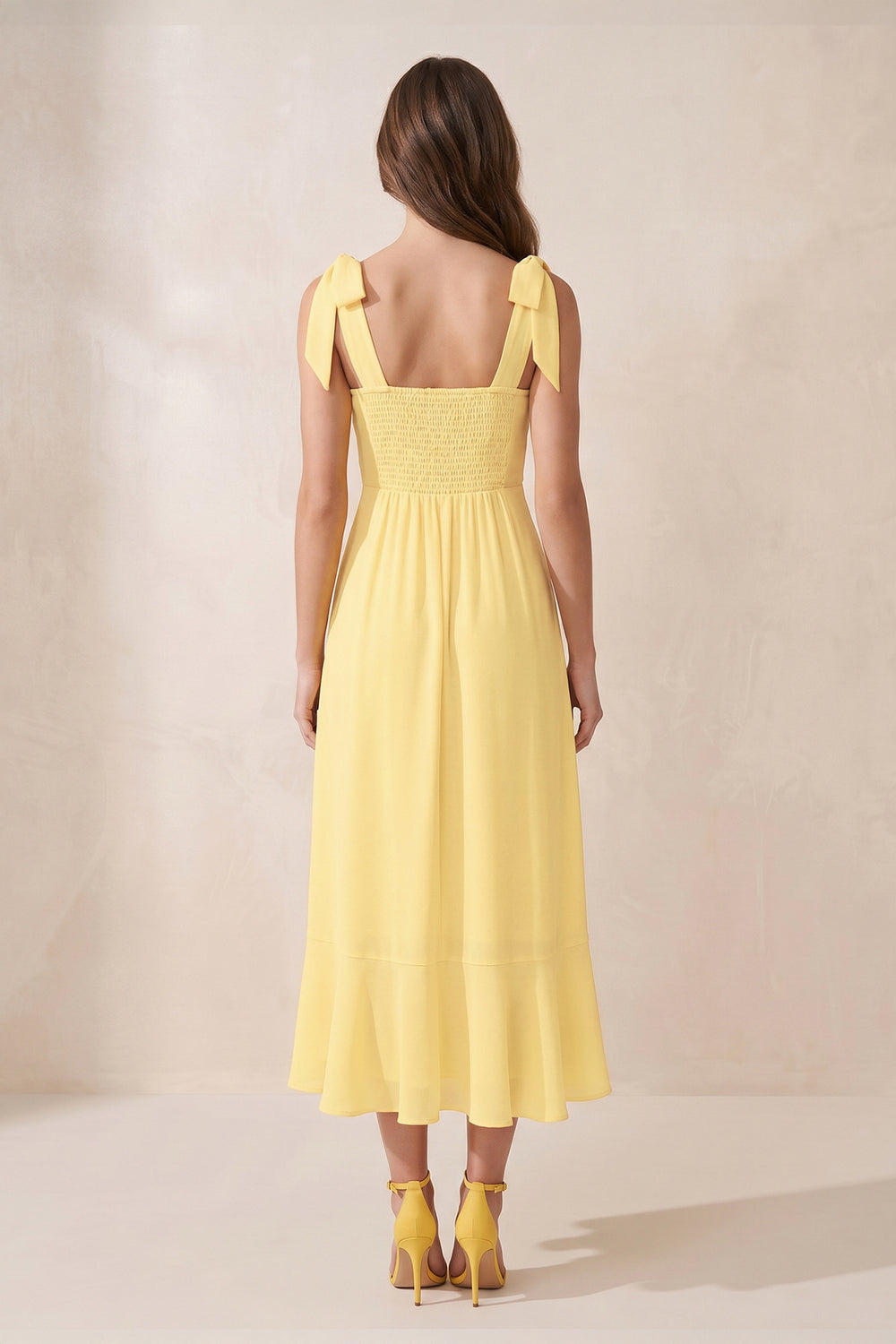 Square Neck A-Line Chiffon Midi Dress in Buttercup – SHE IS ME Dresses