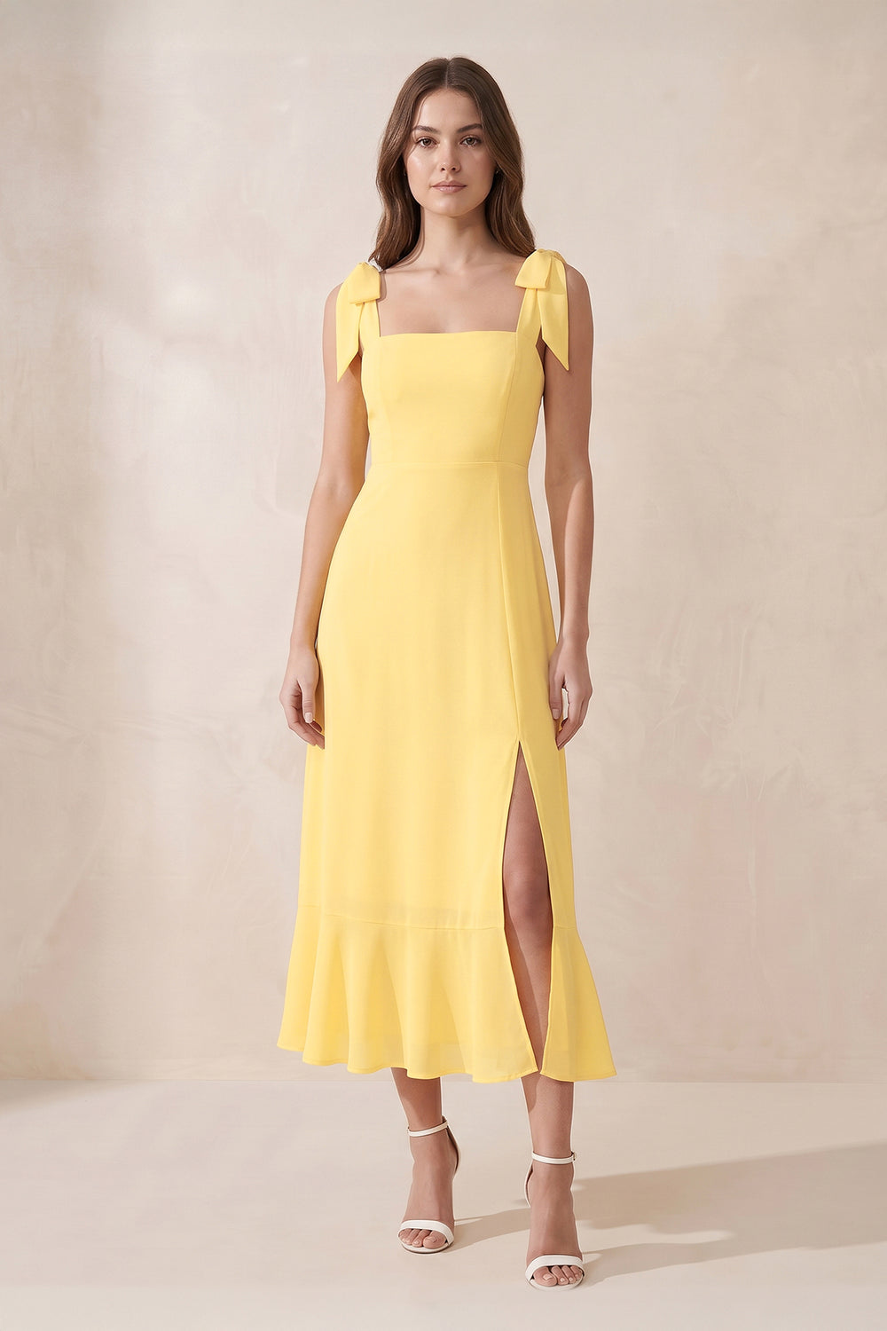 Square Neck A-Line Chiffon Midi Dress in Buttercup – SHE IS ME Dresses