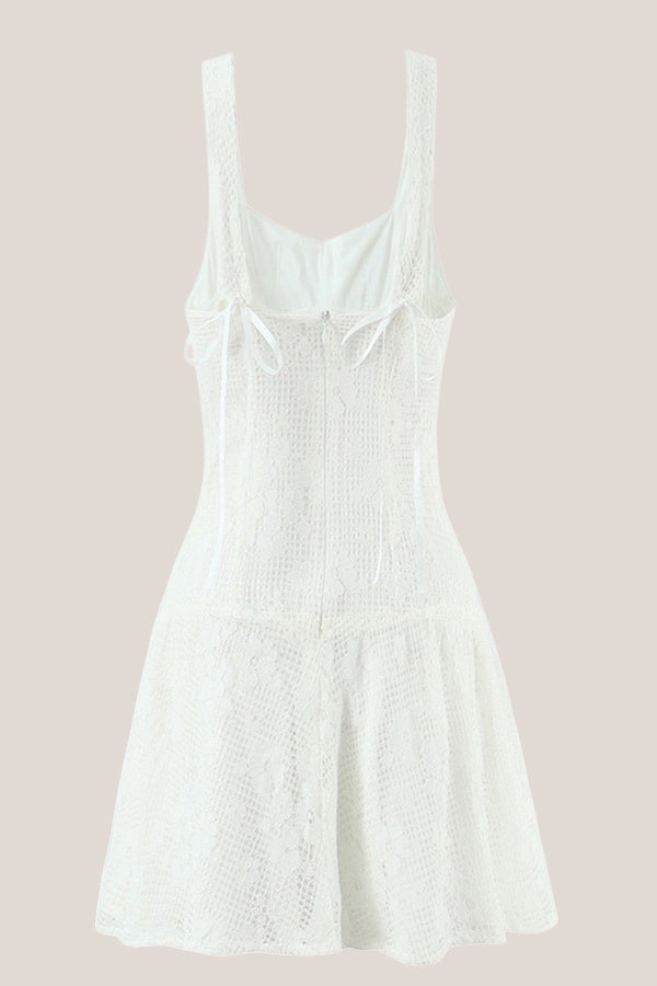 Square Neck A-Line Lace Cotton Mini Dress in White– SHE IS ME Dresses