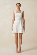 Square Neck A - Line Lace Mini Wedding Dress in White - SHE IS ME Wedding Dresses