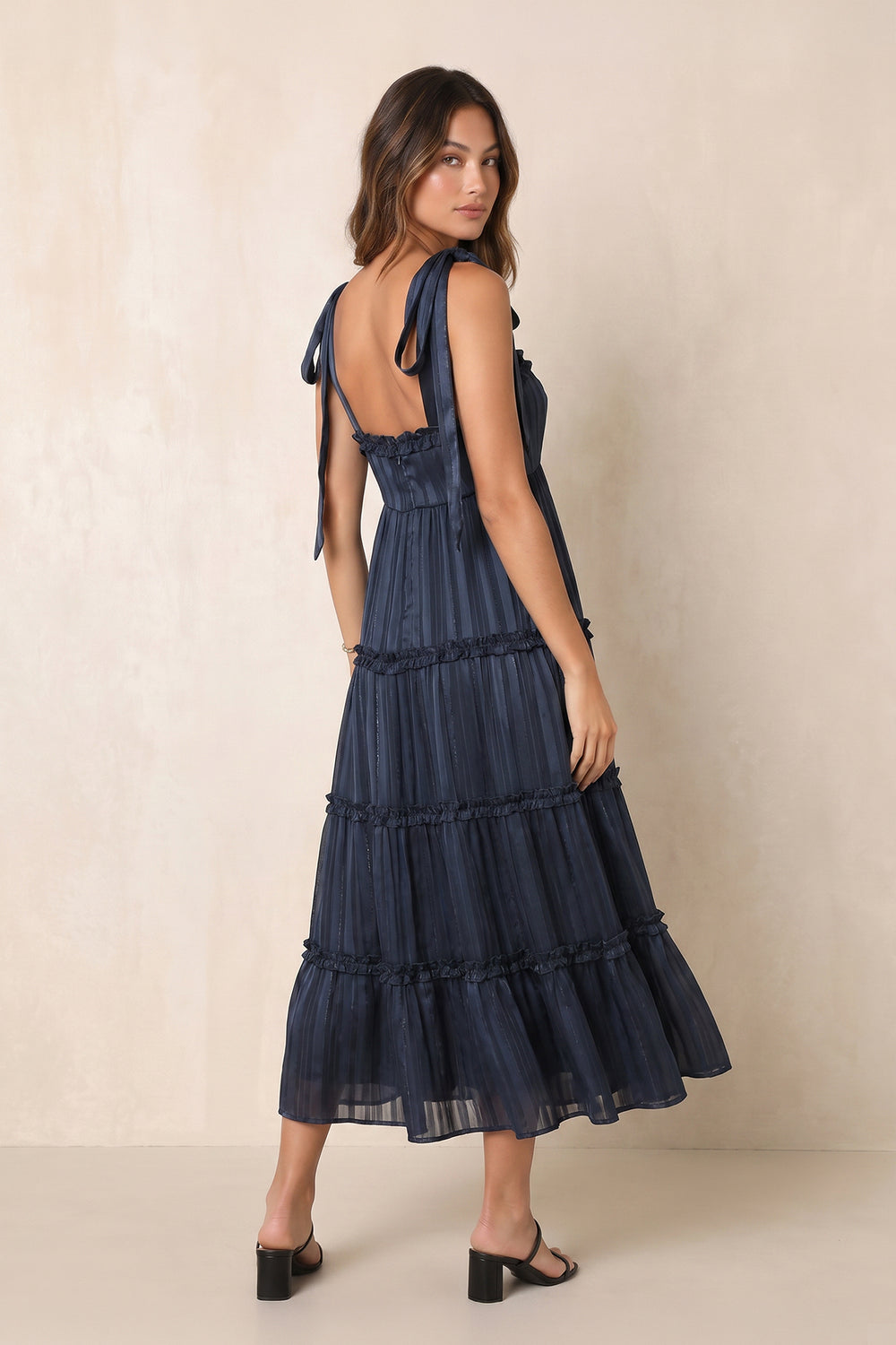 Square Neck A-Line Pleated Midi Dress in Dark Navy– SHE IS ME Dresses