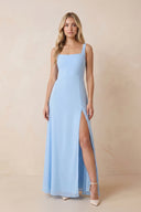 Square Neck Chiffon Maxi Dress with Slit in Sky Blue – SHE IS ME Dresses