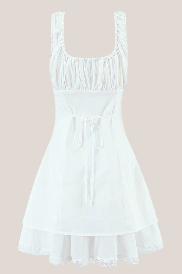 Square Neck Lace A-Line Cotton Mini Dress in White– SHE IS ME Dresses
