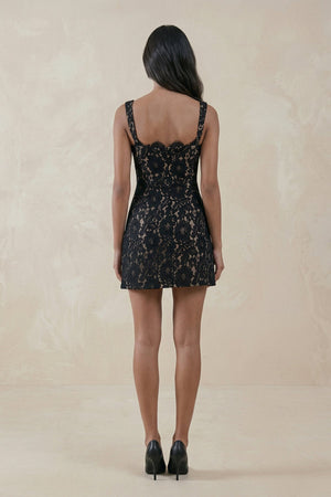 Square Neck Lace Sheath Mini Wedding Dress in Black - SHE IS ME Wedding Dresses