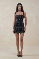 Square Neck Lace Sheath Mini Wedding Dress in Black - SHE IS ME Wedding Dresses