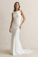 Straight Neck Satin Mermaid Wedding Dress in White - SHE IS ME Wedding Dresses