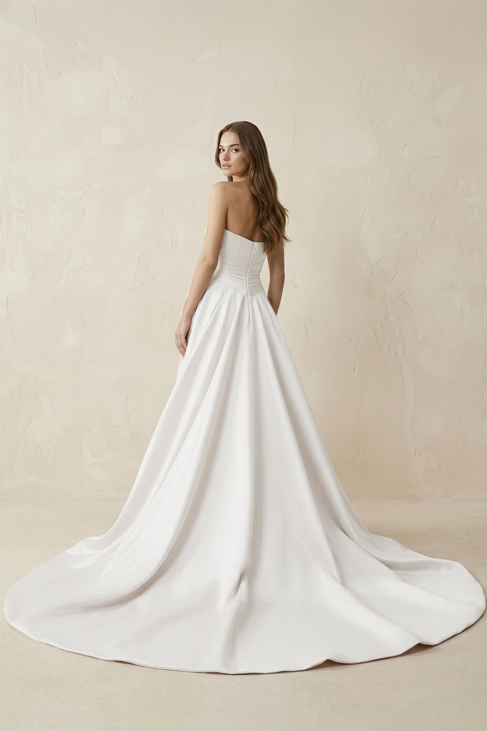 Strapless 3D - Flower Ruched 3D - Flower Wedding Dress With Slit - SHE IS ME Wedding Dresses