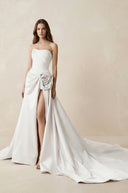 Strapless 3D - Flower Ruched 3D - Flower Wedding Dress With Slit - SHE IS ME Wedding Dresses