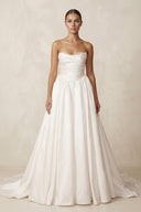 Strapless A - Line Satin Ruched Wedding Dress in Ivory - SHE IS ME Wedding Dresses
