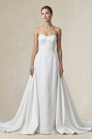 Strapless A - line Satin Wedding Dress in Diamond White - SHE IS ME Wedding Dresses