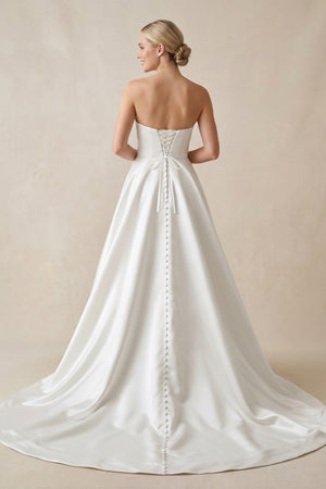Strapless A-Line Satin Wedding Dress with Slit in White