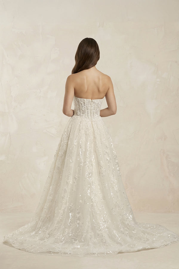 Strapless Appliqued Sequined Corset Wedding Dress in Ivory - SHE IS ME Wedding Dresses
