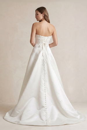 Strapless A Line Satin Wedding Dress With Appliques in Ivory - SHE IS ME Wedding Dresses