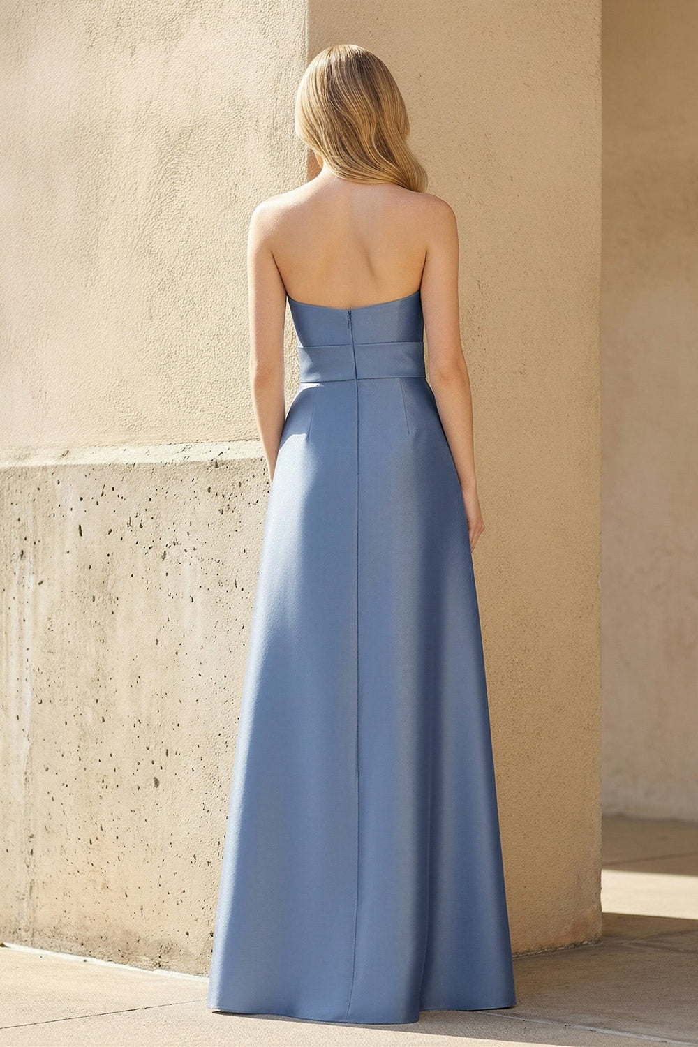 Strapless Bow Gown With Pockets in Steel Blue - SHE IS ME