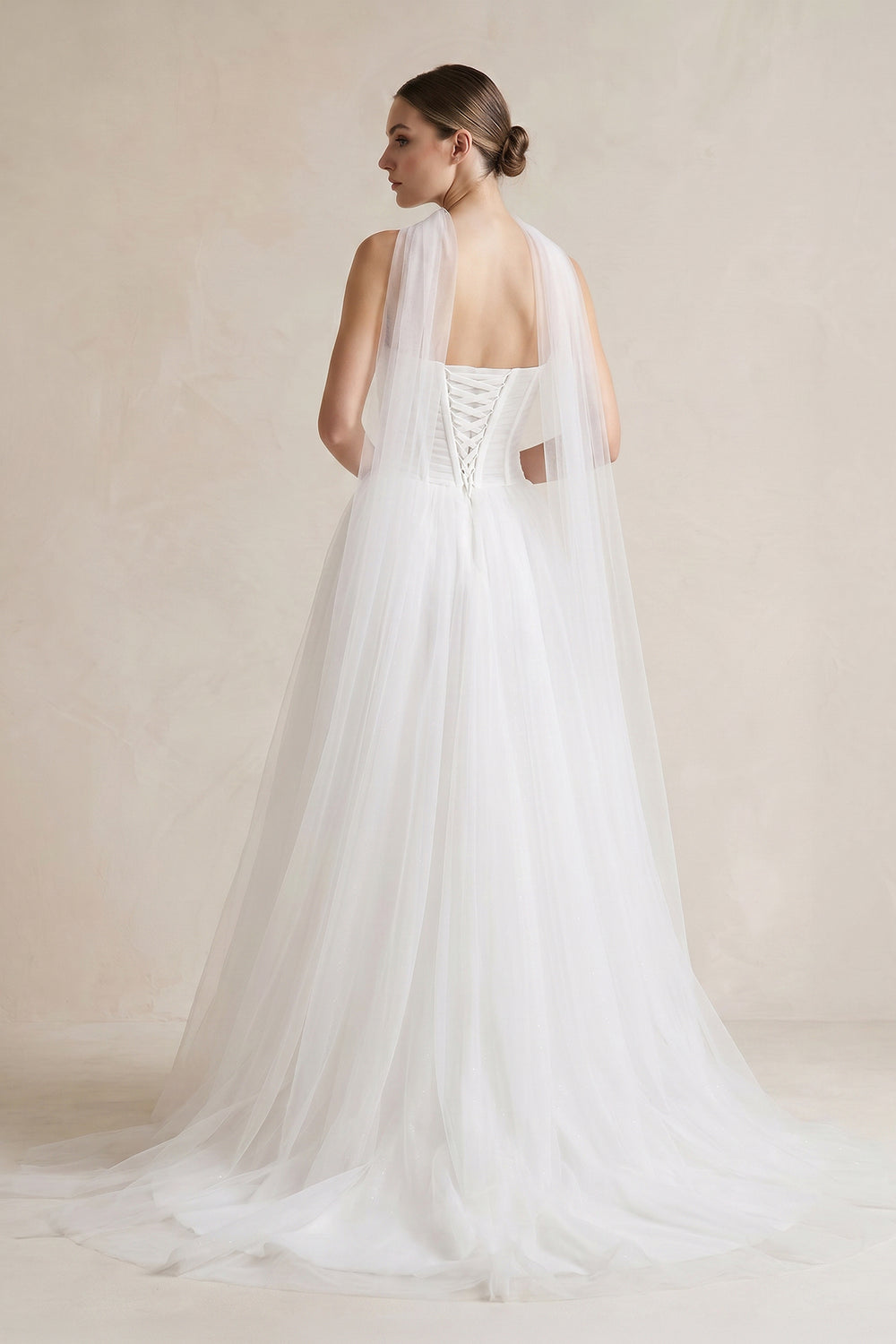 Strapless Chiffon A - Line Pleated Scarf Wedding Dress in Ivory - SHE IS ME Wedding Dresses
