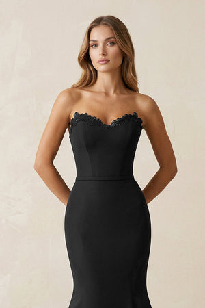 Strapless Mermaid Lace Sweetheart Satin Wedding Dress in Black - SHE IS ME Wedding Dresses