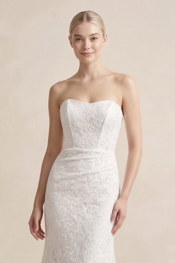 Strapless Mermaid Lace Wedding Dress with Corset in White