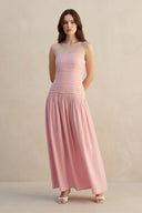 Strapless Ruched Maxi Dress in Blush - SHE IS ME