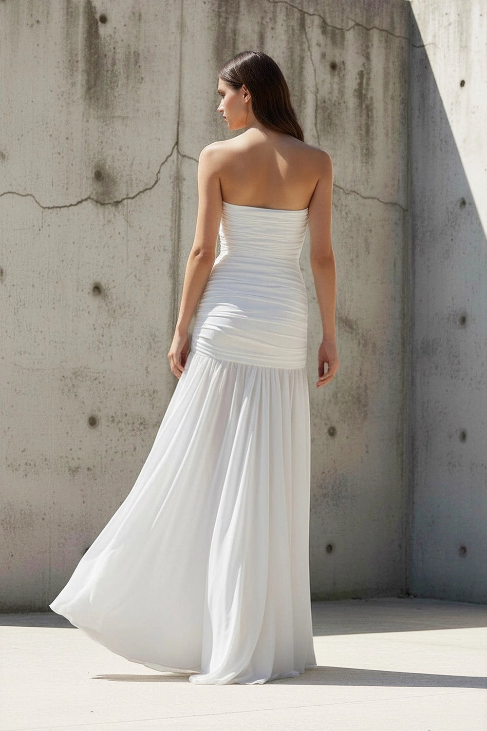 Strapless Ruched Maxi Dress in White - SHE IS ME