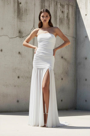 Strapless Ruched Maxi Dress in White - SHE IS ME