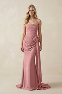 Strapless Ruched Maxi Dress With Bow in Mulberry - SHE IS ME PROM DRESSES