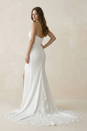 Strapless Satin Mermaid Ruched Wedding Dress With Slit in White - SHE IS ME Wedding Dresses