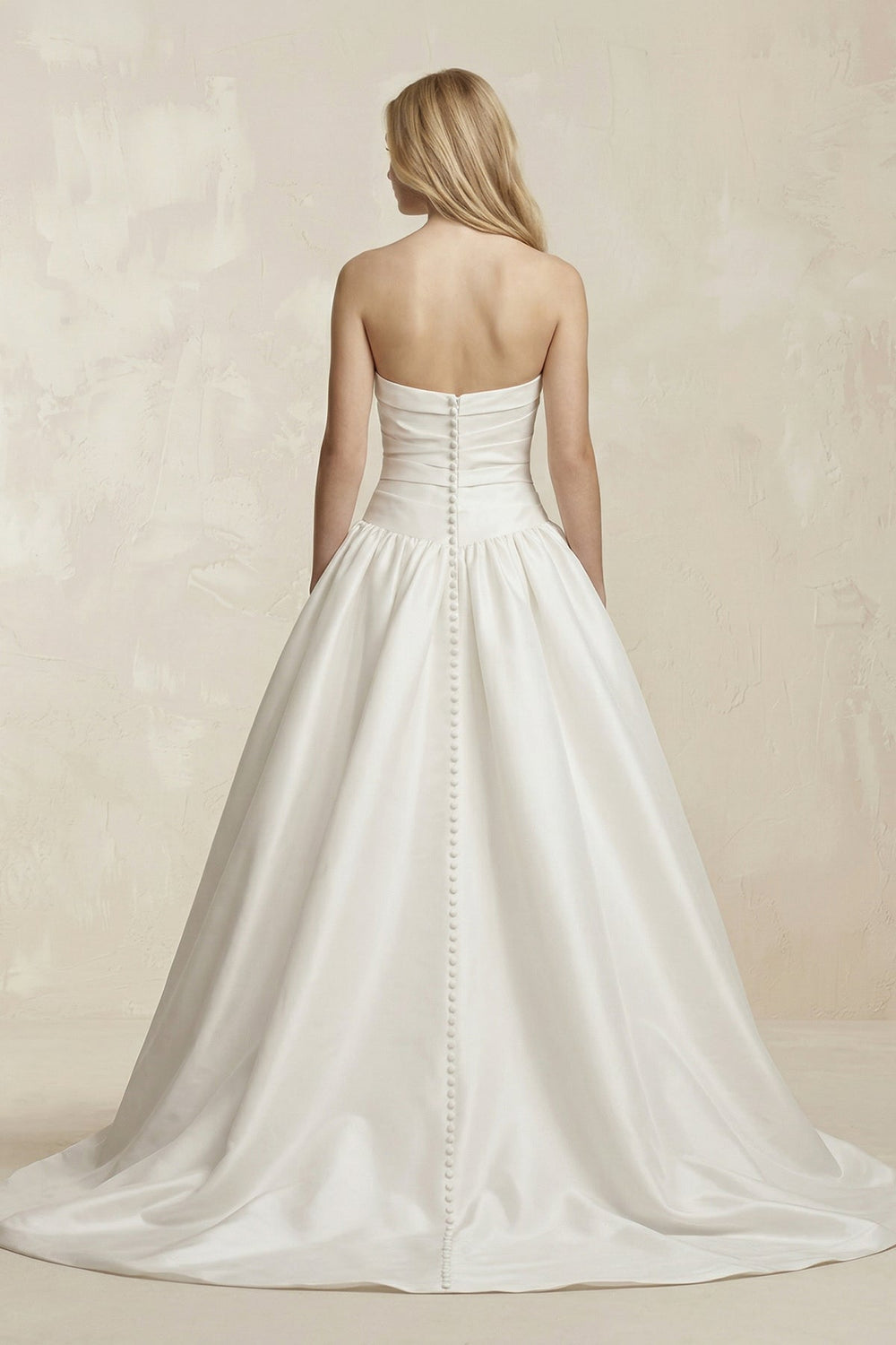 Strapless Satin Ruched A - Line Maxi Wedding Dress in White - SHE IS ME Wedding Dresses