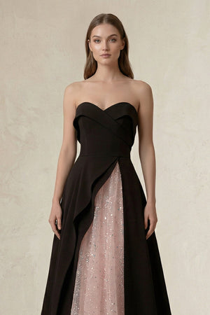 Strapless Sweetheart A - Line Wedding Dress in Black and Pink - SHE IS ME Wedding Dresses