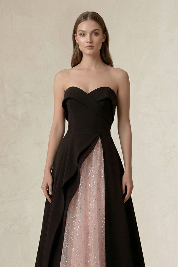 Strapless Sweetheart A - Line Wedding Dress in Black and Pink - SHE IS ME Wedding Dresses