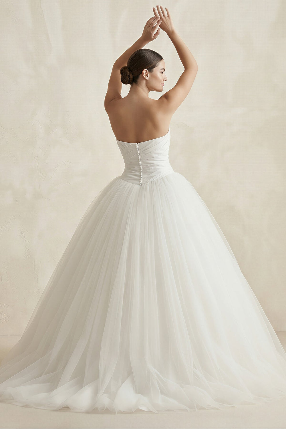 Strapless Tulle Ball Gown Ruched Wedding Dress in Ivory - SHE IS ME Wedding Dresses